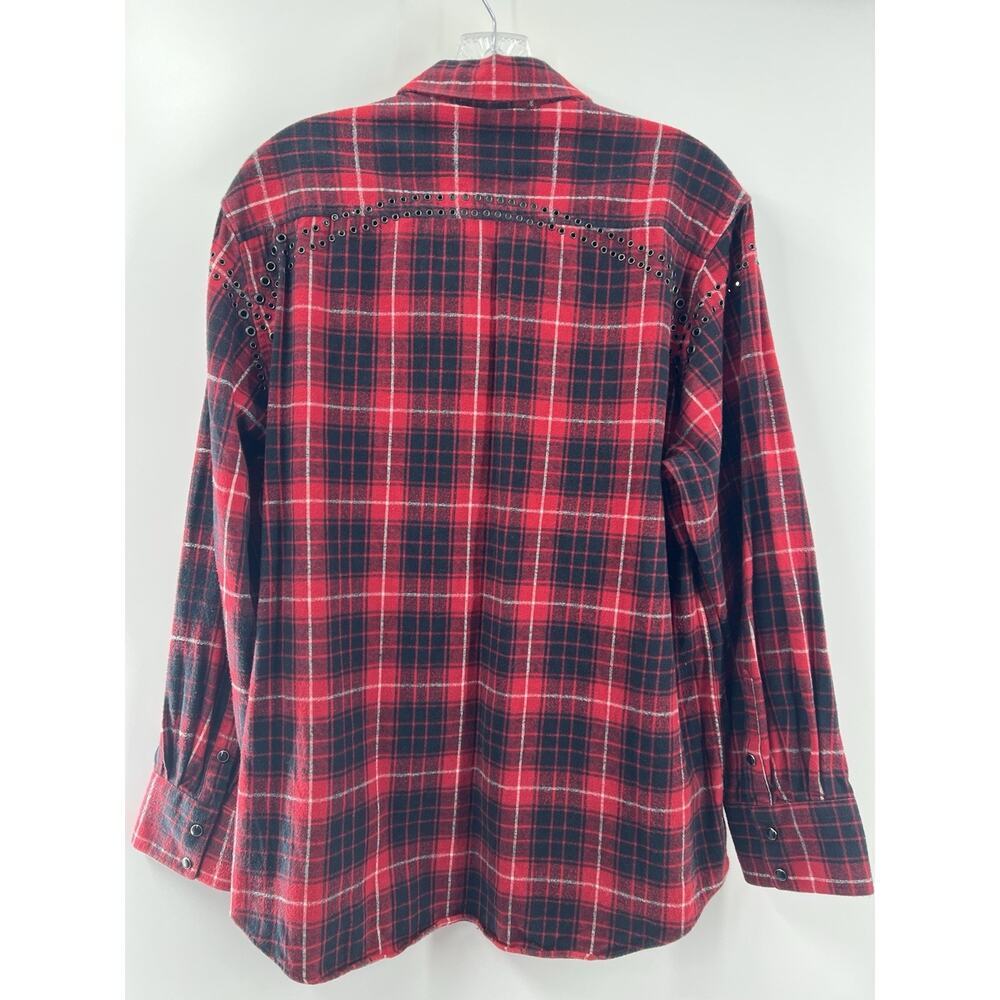 IRO Women’s Long Sleeve Flannel Snap Front Cotton Plaid Top Grommet Detail 38/6 - Picture 9 of 10